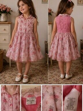 Beautees Girls Size XS 4-5 Pink Floral Petticoat Bottom Dress